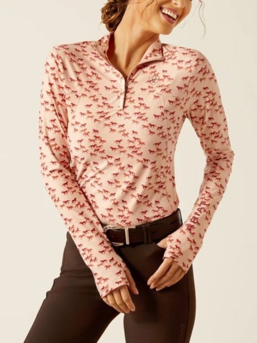 Ariat Lowell 3.0 Womens XL 1/4 Zip Baselayer Pink Scattered Horse Print Top